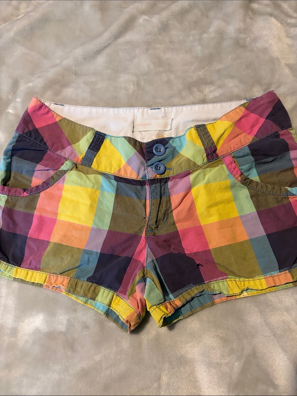 No Boundaries Multi-Color Plaid High Waist Shorts — Yellow, Pink, Blue